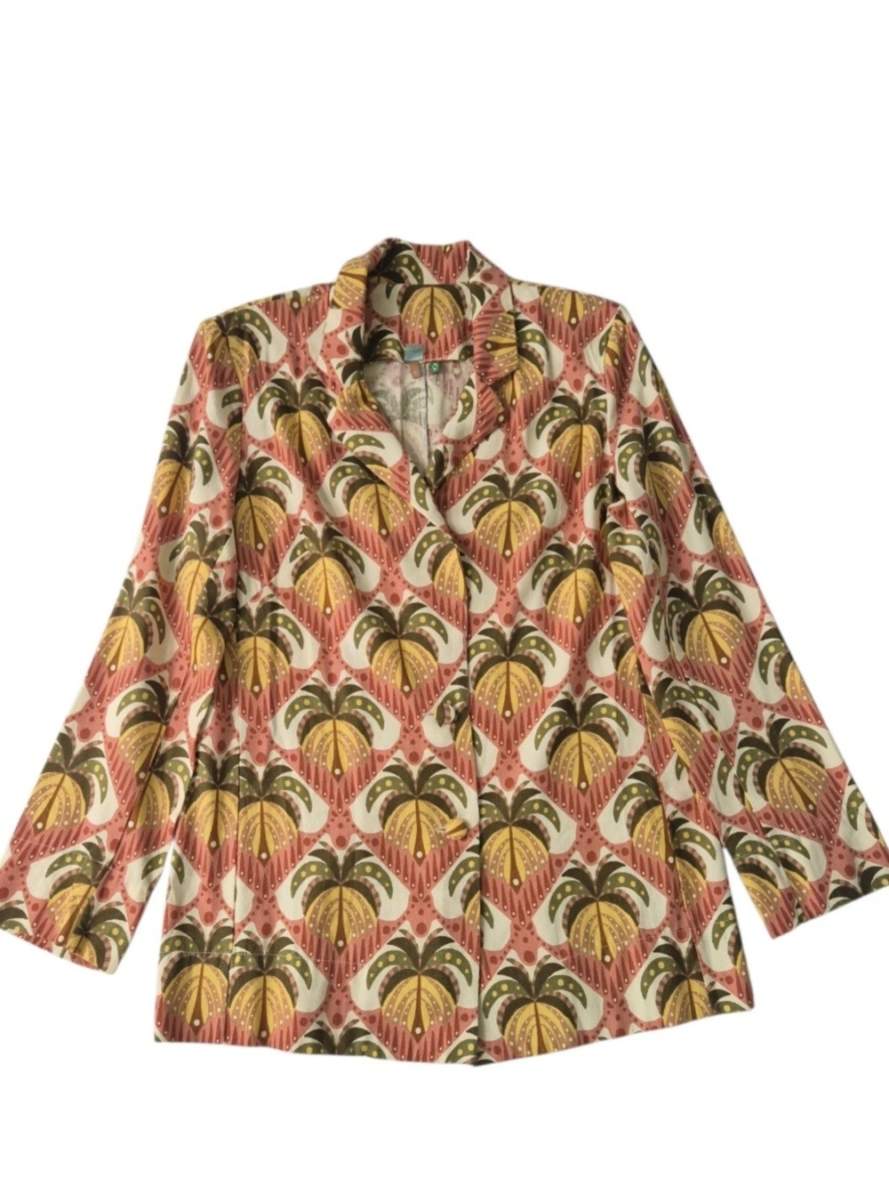 Women's Pink Palm Print Button-Front Top